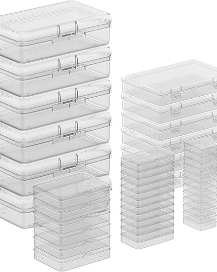 Clear Plastic Storage Containers, Mini Rectangular Organizer Boxes with Hinged Lids, 36 Pack Mixed Sizes, for Beads, Jewelry, Art Craft