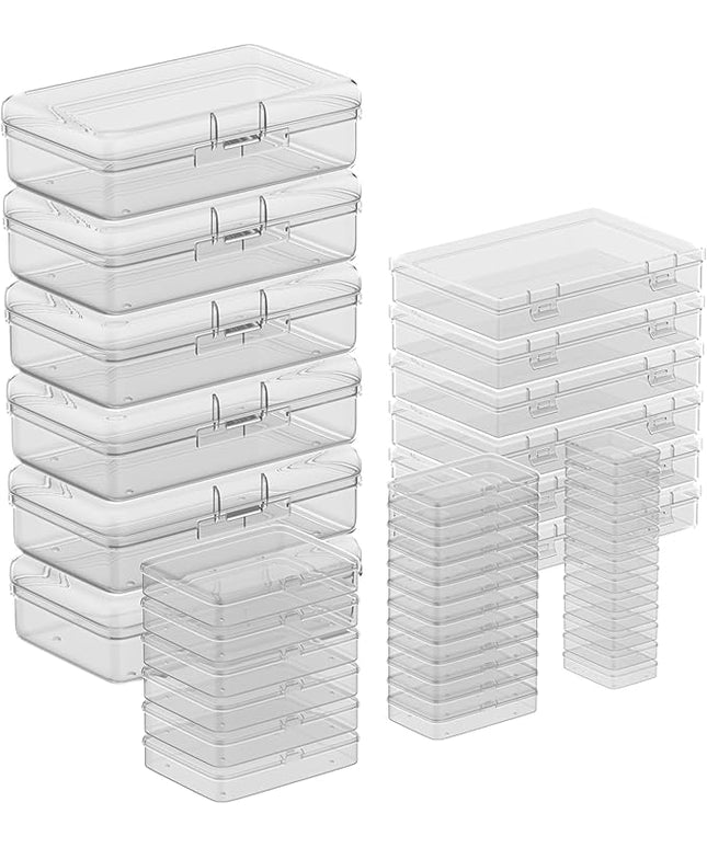 Clear Plastic Storage Containers, Mini Rectangular Organizer Boxes with Hinged Lids, 36 Pack Mixed Sizes, for Beads, Jewelry, Art Craft