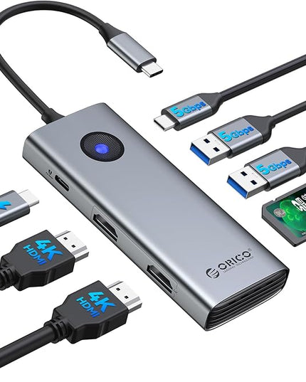 ORICO USB C Docking Station Dual Monitor, 8-in-1 USB C Hub with 2 HDMI 4K@60Hz Ports, 100W PD Charging, USB-A&C 3.0, SD/TF for Laptop MacBook Dell PW11-8PH
