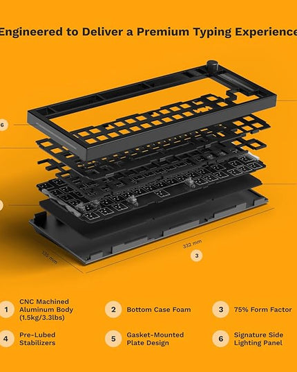 Glorious Gaming GMMK PRO 75% Barebones Black (Frame Only) - Modular Mechanical Gaming Keyboard, TKL Size (75%), 3.3lb Frame, RGB, Fully Customisable, 5-Pin Switch Support