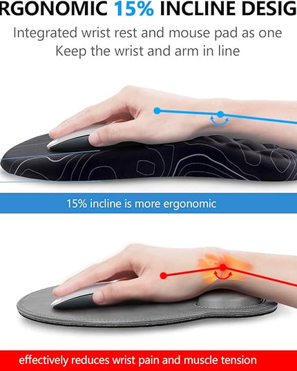 Mouse Pad Wrist Support, Laokiiy 2 in1 Keyboard Wrist Rest+ Ergonomic Mouse Pad, Non-Slip Wrist Rest for Computer Keyboard, Made Easy Typing & Relieve Wrist Pain(Black White)