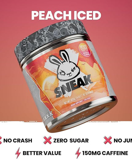 SNEAK Energy Drink Powder | Peach Iced Tea | No Sugar. No Nasties. Just Natural Caffeine, Focus-Boosting Nootropics | 40 Servings