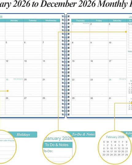 Daily Planner 2026 Full Page Per Day- 2026 Daily & Monthly Planner from January 2026 to December 2026, Day Planner 2026 with 12 Months Tabs, 8.5" x 11", Blue