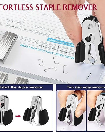 Metal Stapler Heavy Duty 50 Sheet Capacity with 1750 Staples and Staple Remover, Full Strip Staplers for Desk, No Jam, Non-Slip for Office & Classroom, Black