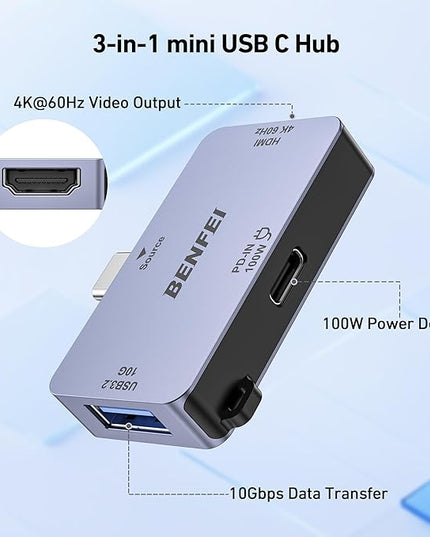 BENFEI USB C to HDMI 4K@60Hz, 10Gbps USB-A, 100W Power Delivery Compatible with iPad Pro, MacBook Pro/Air, iMac, iPhone 16/15 Pro/Pro Max, XPS, Thinkpad and More