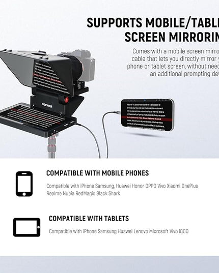 NEEWER 2 in 1 Teleprompter 11 Inch with Monitor for Windows MacOS, Supports Screen Mirroring, Portable Prompter for Camera Mobile Phone Webcam for YouTube Twitch Live Streaming Conference, X11