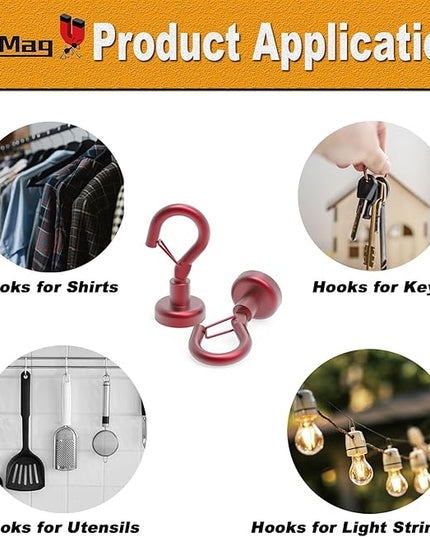 Ant Mag Magnetic Hooks Heavy Duty with Snap 22lbs Strong Red Magnet Hooks Great Hanging for Refrigerator, Cruise Cabin, Grill, Wreath,Kitchen,Office 8 Pack