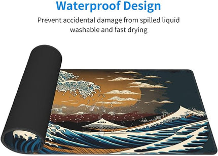 Big Japanese Wave Gaming Mouse Pad XL, Large Non Slip Rubber Mousepad, Stitched Edges Mouse Pads, Long Extended Mouse Pad,31.5'' X 11.8''