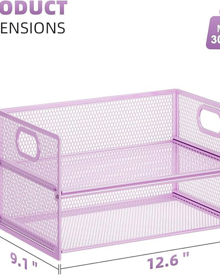 Marbrasse 2 Tier Paper Organizer Letter Tray, Mesh File Organizer with Handle, Paper Sorter Desk Organizer for Home Office Supplies - 2P Purple