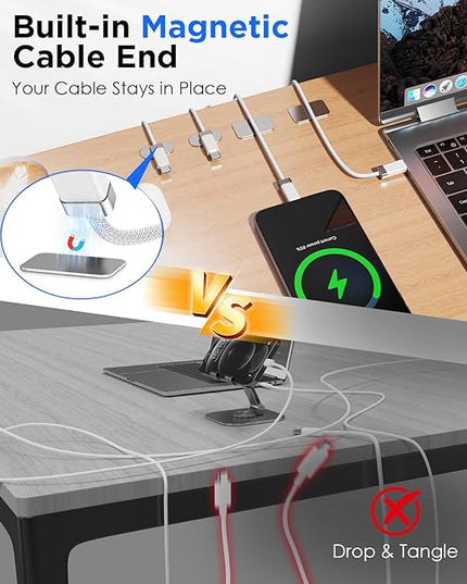 Magtame StayCable USB C to C Cable with Magnetic Organizer Holder 3.3FT, 60W Fast Charging Braid Type-C Charger Cord, for iPhone 16/15 Laptop Car Desk Nightstand Cable Management Original Design