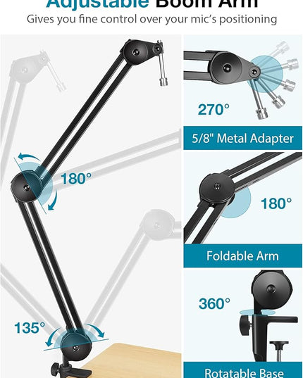 InnoGear Microphone Arm Stand, Heavy Duty Mic Arm Microphone Stand Suspension Scissor Boom Stands with Mic Clip and Cable Ties for Blue Yeti Snowball Hyper X QuadCast SoloCast Fifine Gaming (Medium)