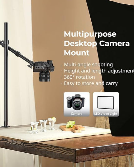SMALLRIG Camera Desk Mount, Overhead Camera Arm Stand for Desk with 360° Ball Head,for DSLR Cameras, Cell Phones, Lights, Microphones