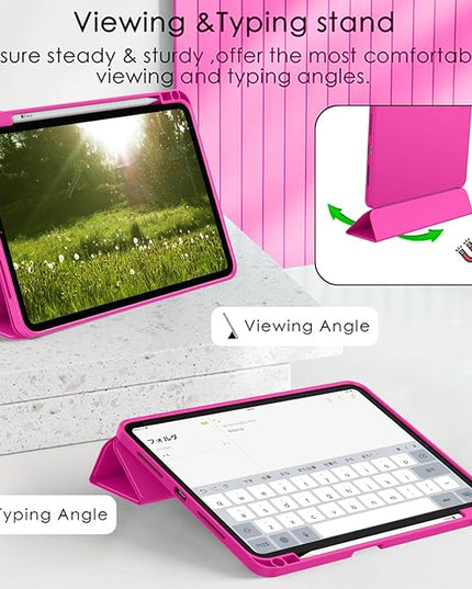 ZryXal iPad Pro 11 Inch Case (M5) 2025/ (M4) 2024 (Model: A2836/A2837/A3006), Trifold Stand Smart Cover with Pencil Holder and Soft TPU Back, Auto Wake/Sleep (Rose Red)