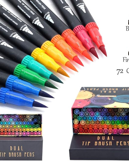 GC 72 Colors Dual Tip Brush Pens Highlighter 72 Art Markers 0.4mm Fine liners & Brush Tip Watercolor Pen Set for Adult and kids Coloring Books, Calligraphy, Hand Lettering, Note Taking