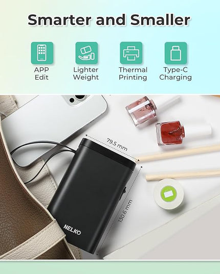 Nelko Label Maker Machine with Tape, P21 Bluetooth Label Printer, Wireless Mini Label Makers with Multiple Templates for School Office Home, Black