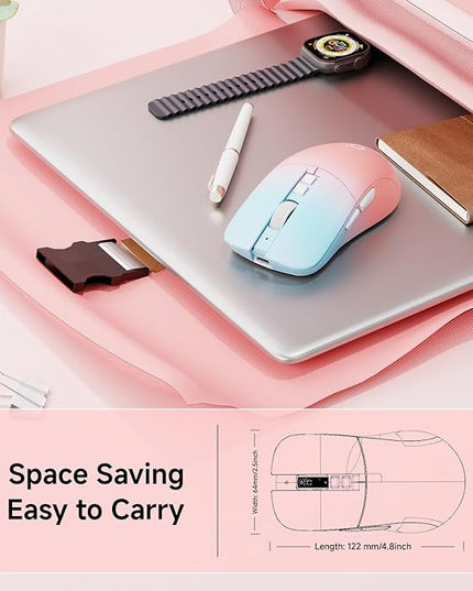 EWEADN G309 Wireless Computer Mouse,2.4G&Bluetooth Ergonomic Cordless Mice with 4000 DPI,5 Adjustment Levels,Cute and Portable Mouse for Laptops, PC and More,7 Buttons Office USB Mice-Blue&Pink