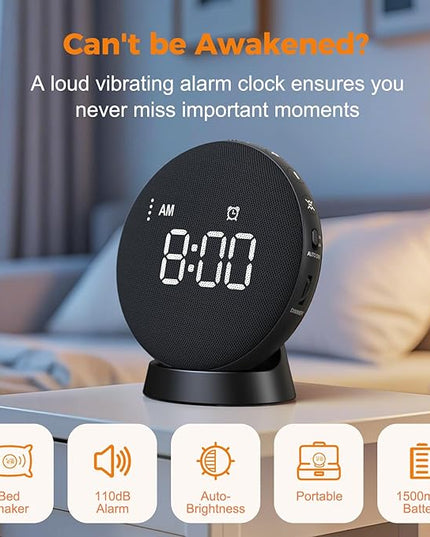 Gianna Vibrating Alarm Clock for Heavy Sleepers - 110dB Loud Alarm Clock, 3 Wake Modes, Auto-Dimming, Rechargeable Battery Operated Bed Shaker for Bedroom and Travel