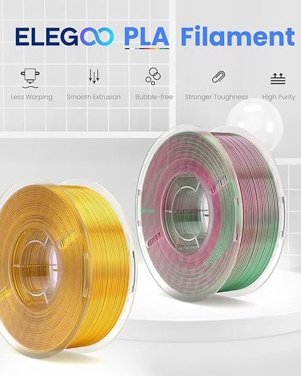 ELEGOO Silk PLA 3D Printer Filament 1.75mm Dual Color Green Red 1KG, Shiny Multicolor 3D Printing Filament Accuracy +/- 0.05mm, 1kg Spool(2.2lbs) Fits for Most FDM 3D Printers