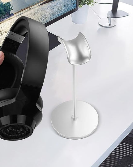 YAODHAOD Desktop Headphone Stand, Aluminum Alloy Headset Stand for Desk with Curved Headphone Rest & Anti-Slip Base,Heavy Base Desk Stand Headphones Support Accessory(Silver)