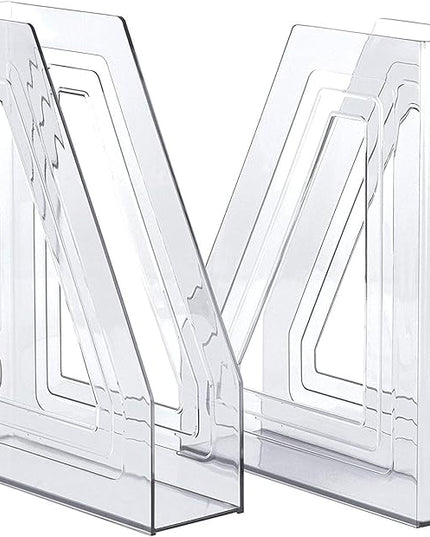 Acrimet Magazine File Holder – Vertical Rack for Documents, Folders and Mail, Durable Plastic Desk Organizer for Office & Home, Clear Crystal (2 Pack)