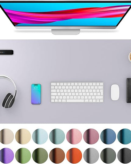 Aothia Large PU Leather Desk Pad Protector - Non-Slip Mouse Pad & Writing Mat for Office/Home, Waterproof, Easy to Clean (36" x 17", Smoky Lavender)