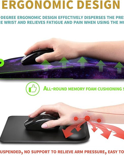 Hokafenle Ergonomic Mouse Pad Wrist Support with Massage Design, Wrist Rest Pain Relief Mousepad with Memory Foam&Non-Slip PU Base, Mouse Pads for Wireless Mouse & Desk (12x8 inch,Galaxy)