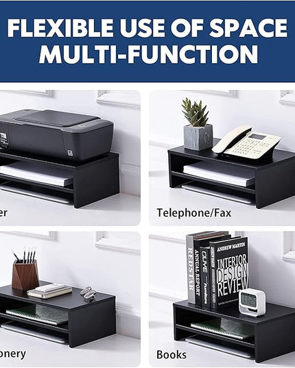 FITUEYES Monitor Stand - 2 Tier Computer Monitor Riser Shelf, Wood Desktop Stand for Laptop Computer Screen, Desk Organization, Office Supplies