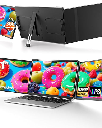 Omiodo 14" Laptop Screen Extender,FHD 1200P IPS Triple Portable Monitor,Dual Travel Screen Plug & Play,Laptop Monitor Extender for 14"-17.3",Compatible with Windows/Mac/Android & Chrome OS