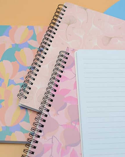 Yansanido Spiral Notebook, 4 Pcs A5 Thick Leaves Design Hardcover 8mm Ruled 4 Color 80 Sheets -160 Pages Journals for Study and Notes (Leaves)