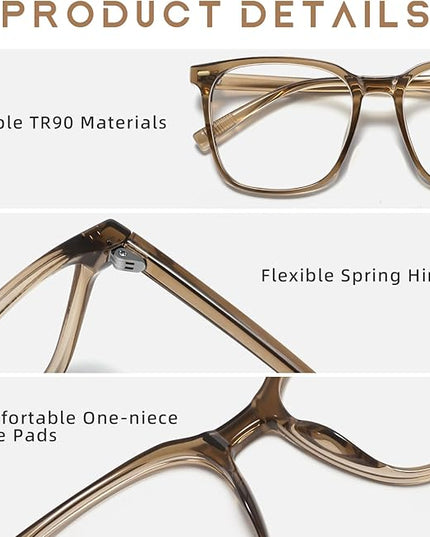 MACJERO 2-Pack Oversized Square Blue Light Blocking Glasses for Women Men, Anti-Fatigue Computer Monitor Gaming Glasses Reduce Eye Strain(transparent Brown+Brown)