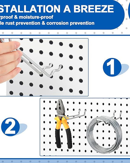 Tandefio 50 Pcs Double Arm Pegboard Hooks Heavy Duty 4.52" Fit 1/4 Pegboard Hole Loop Peg Board Wall Pegs Shelf Hooks for Shelves for Retail Stores Craft Room Garage Workbench