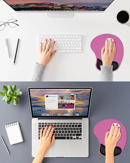 ITNRSIIET Ergonomic Mouse Pad, Cushioned Gel Wrist Rest, Non-Slip Base, Smooth Surface, Cute Multi-Color, 9.5 x 8.2 in, Black-Pink Contrast