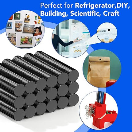 TRYMAG Small Magnets 280Pcs, 3x2mm Black Small Strong Neodymium Round Refrigerator Magnets Tiny Rare Earth for Crafts, Dry Erase Board, Office