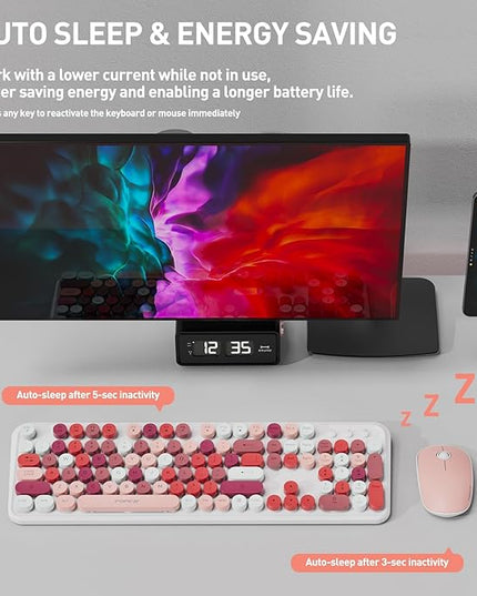 FOPETT 2.4GHz Wireless Keyboard and Mouse Set with Switch Button - Full-Size Keyboard - Compatible for Windows/Laptop/PC/Notebook/Smart TV and More - White Colorful