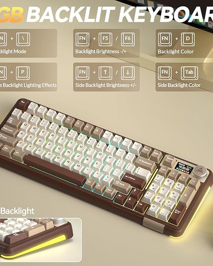 SOLAKAKA A99 Pro Mechanical Keyboard with LCD Screen & Metal Knob, Wireless Gaming Keyboard with BT5.0/2.4GHz/USB-C, Hot Swappable Creamy Keyboard, Gasket Structure, RGB Backlit, for Win/Mac