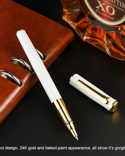 YIVONKA Luxury Ballpoint Pen Black Refill Line width 0.5mm,Best Office Pen Gift for Men & Women Professional Executive,Nice BallPens Classy Gift Box (White)