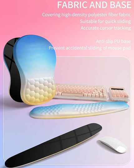 Hokafenle 2in1 Combination, Wave Keyboard Wrist Rest and Ergonomic Curvature Mouse Pad Wrist Support for Relieve Wrist Pain, Filled with Soft Cushion Memory Foam, Sunrise