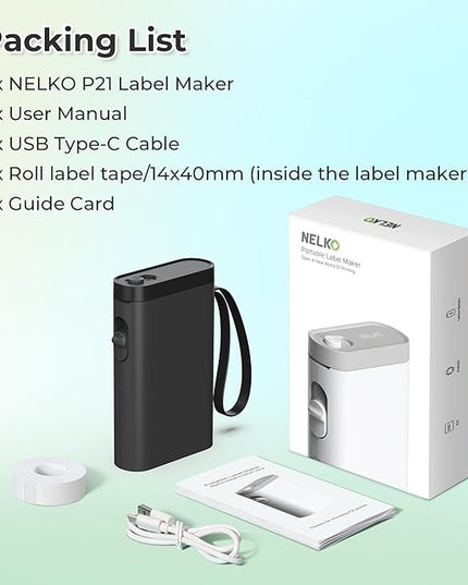Nelko Label Maker Machine with Tape, P21 Bluetooth Label Printer, Wireless Mini Label Makers with Multiple Templates for School Office Home, Black