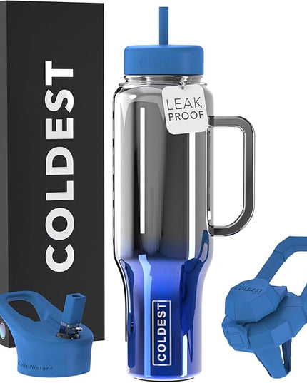 Coldest Tumbler with Handle and Straw - 100% Spill Proof Tumbler with Straw (3 Lids) - Stainless Steel Insulated Leakproof Tumblers for Women & Men - Cup Holder Friendly - 46 oz (Water Nova)