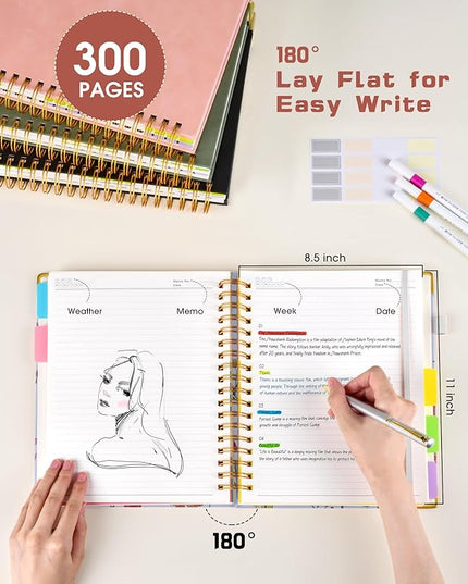 Hardcover Spiral Notebook 8.5"x11" Journal with Removable Dividers Tabs, 300 Pages Leather 5 Subject Notebook College Ruled, Large A4 Notebooks for Work School, Journal for Women, A4 Light Brown