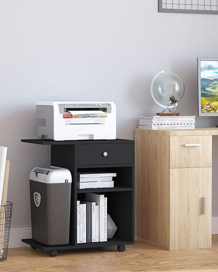 Vinsetto Mobile Printer Stand, Rolling File Cabinet Cart with Wheels, Adjustable Shelf, Drawer and CPU Stand, Black