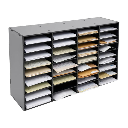 Dorfury 36 Slot Mail Sorter Organizer, Wood Literature Organizer Student Mailbox for Classroom, Desktop File Paper Storage Rack for Office Home School - 39.4" L×11.8”W×24“H (Black, 36-Compartment)