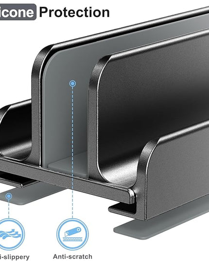 Vertical Laptop Stand, Aluminum Laptop Holder, Adjustable 3-in-1 Design, Compatible with MacBook, MacBook Pro/Air, Dell, HP, Lenovo, Up to 17.3 inches (Black)