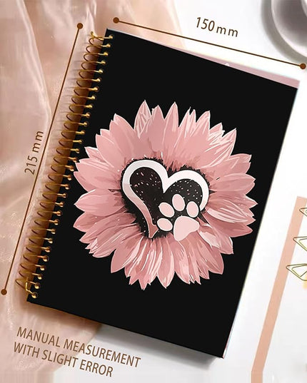 iampanda Spiral Journal Notebook,Strong TwinWire Binding with Premium Paper for Girl Women,60 Sheets A5 College Ruled NotebookJournal,Perfect for School Office Home Gifts,Sunflower Pink Flowers Dog