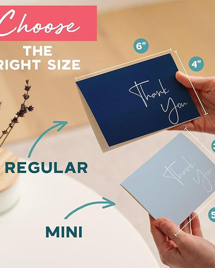 VNS Creations Thank You Cards With Envelopes Bulk Set & Stickers - 100 Pack 4x6 Blank Thank You Notes Bulk Box Set - Large Note Card Small Business, Wedding, Baby Shower & Bridal Shower - Light Blue