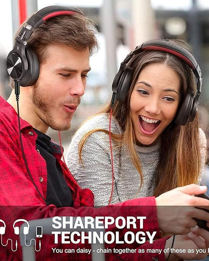 OneOdio A71 Hi-Res Studio Recording Headphones - Wired Over Ear Headphones with SharePort, Monitoring Mixing Foldable Headset with Stereo Sound, 3.5/6.35MM Jack for PC Computer DJ Guitar-Red