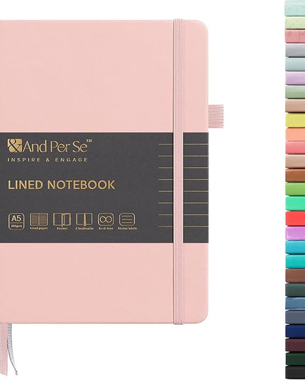 &And Per Se Lined Journal Notebook, 160 Pages, A5 5.7 x 8 inches College Ruled Thick Paper Notebook Journals for Writing, Hardcover Notebooks for Women Men Office School (1 Pack, Pink)