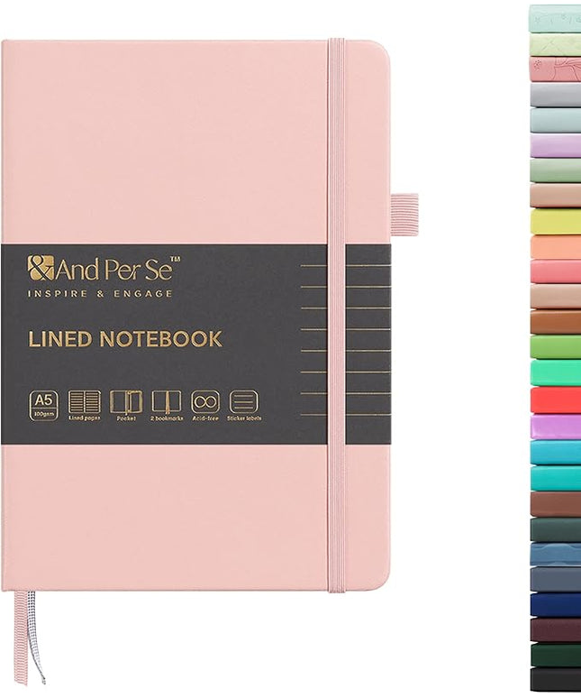 &And Per Se Lined Journal Notebook, 160 Pages, A5 5.7 x 8 inches College Ruled Thick Paper Notebook Journals for Writing, Hardcover Notebooks for Women Men Office School (1 Pack, Pink)