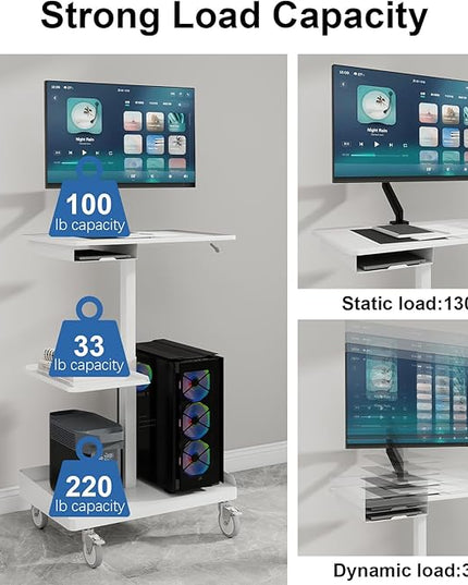 Natwind Mobile Workstation Cart with Monitor Mount,Height Adjustable Rolling Computer Cart, Heavy-Duty Rolling Standing Desk with CPU Holder for Home Office, School,Warehouse, Medical, Workshop