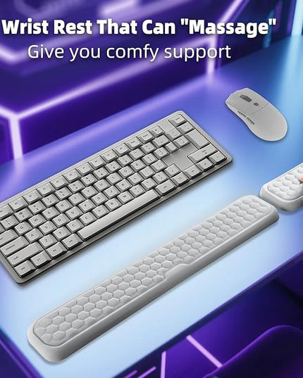 Wrist Rest for Keyboard and Mouse, Upgrade Enlarge Mouse Pad Wrist Rest, Ergonomic Memory Foam, Non-Slip Base for Computer Gaming & Office Work, 2 Piece Set, Grey (14.17x3.15+5.9x3.15 inch)